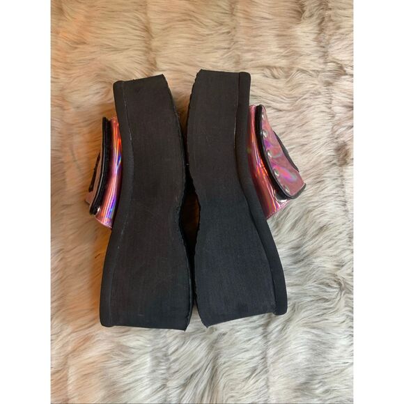 Demonia Black & Pink Chunky Platform Flip Flops Sandals Slides Punk Gothic Shoes - Picture 4 of 8